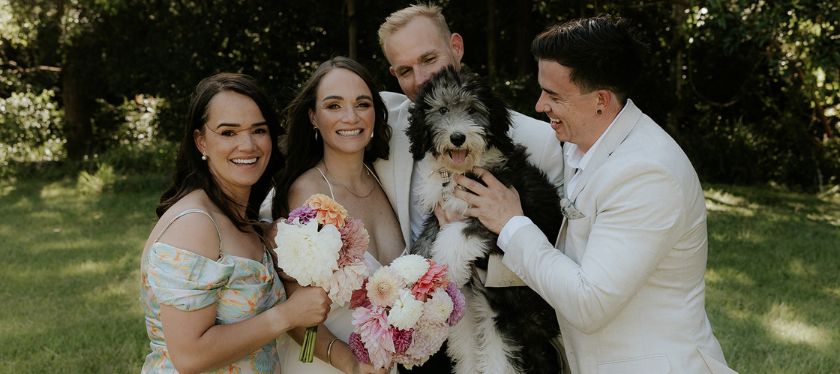 Wedding party includes a cute fluffy dog