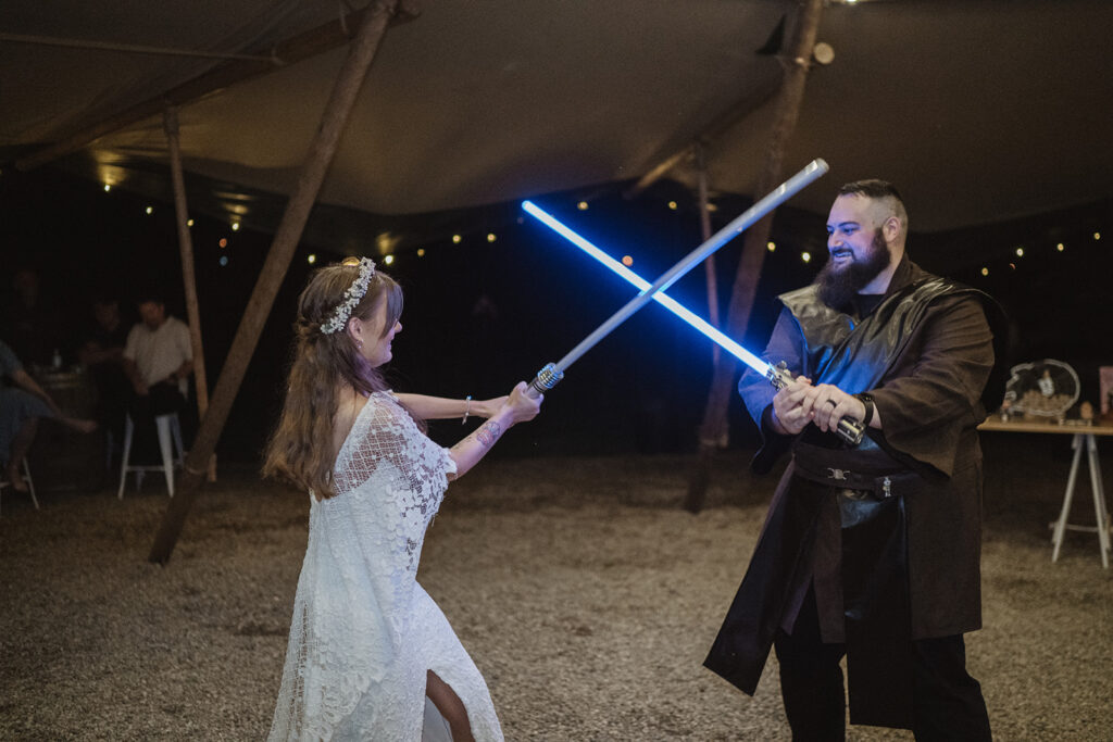 Couple have Jedi lightsaber duel as their first dance