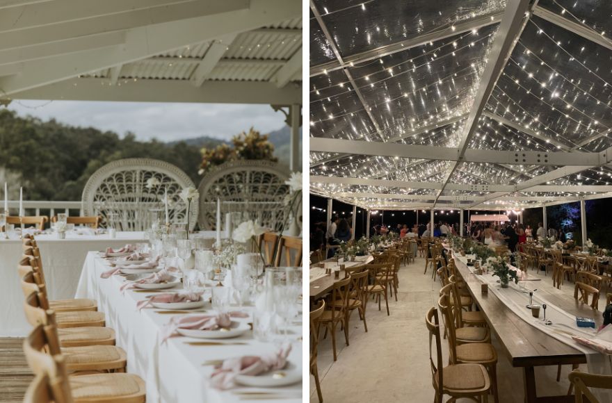 Examples of small wedding settings and large wedding settings.