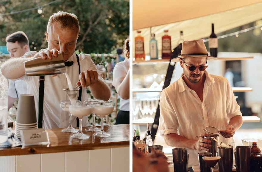Bartenders create warming cocktails for wedding guests