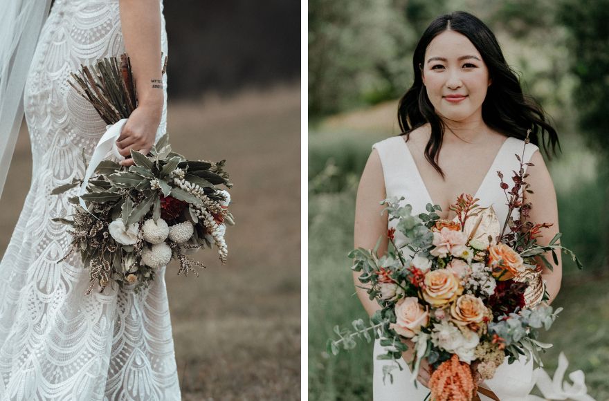 Bridal bouqets featuring Autumnal folliage and flowers