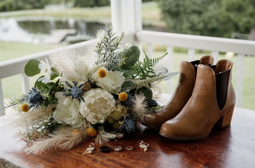 Brown leather boots for a farm wedding