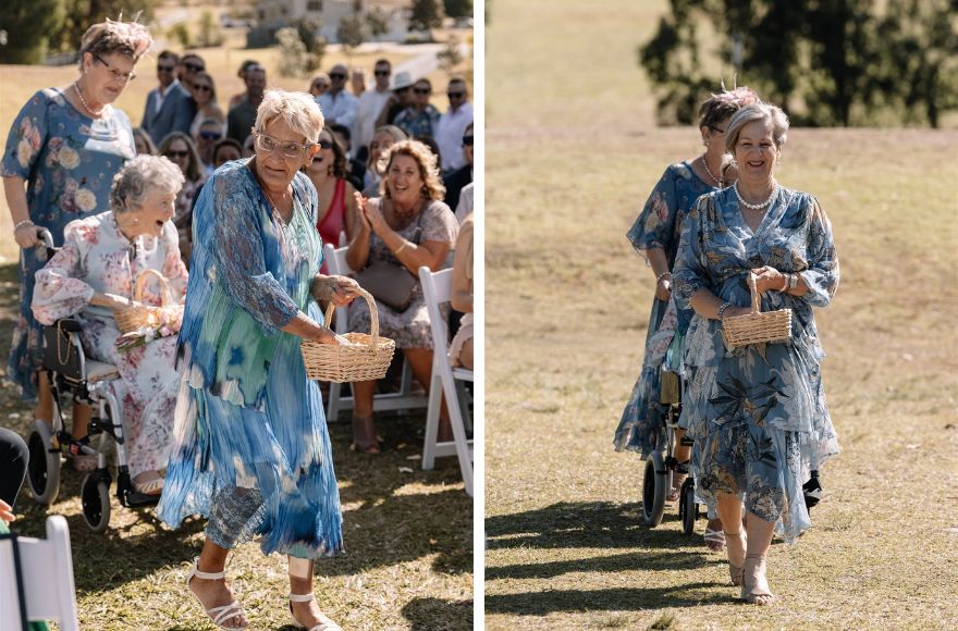 Outdoor wedding ceremony features grandmothers as flower girls 
