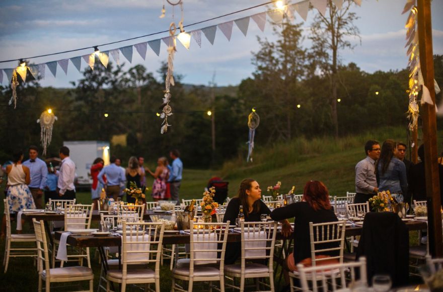 Guests enjoy the outdoor setting at the Gold Coast Farm House