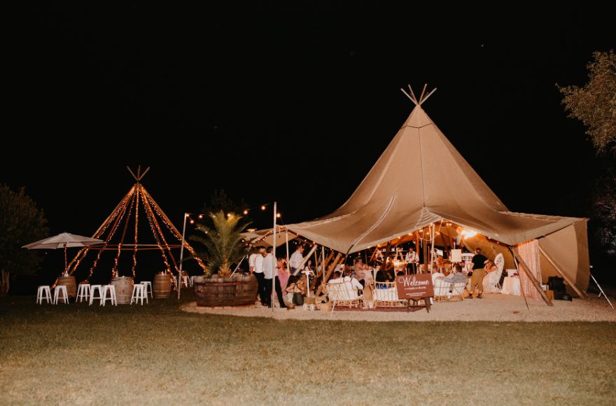 Tipi set up for an outdoor wedding on the Gold Coast